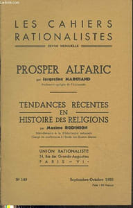Les cahiers rationalistes n°149 Septembre-Octobre 1955 : Prosper Alfaric - Tendances récentes en histoire des religions