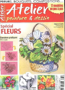 Atelier peinture & dessin N°31 mars avril mai 2014- Special fleurs- exercices pratiques pas a pas- 17 modeles, encre et lavis: compoistion aux marguerites, pastels secs: bouquet de pavots, crayon: lys blanc, rose de damas, dessin: technique de hachures...
