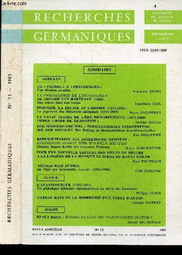 Recherches germaniques n°13, 1983- La philosophie de l’inconscient (1869) de Eduard von Hartmann . Une œuvre dans son temps par Jean-Marie Paul- ...