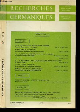 Recherches germaniques n°1, 1971- Pour une nouvelle approche de Herder. Esquisse d’une analyse typologique par Claude Maillard - Modernité de ...