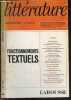 "Litterature n&deg;10 mai 1973 - Fonctionnements textuels- Ricochets de lecture, la fantasmatique des ""diaboliques""- Realite du souvenir & verite du ...