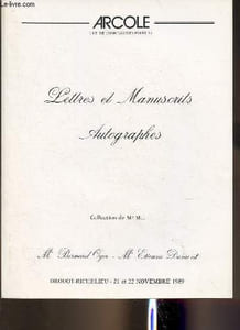 Catalogue de vente aux enchères/21-22 novembre 1989- Drouot Richelieu- Lettres et manuscrits, autographes