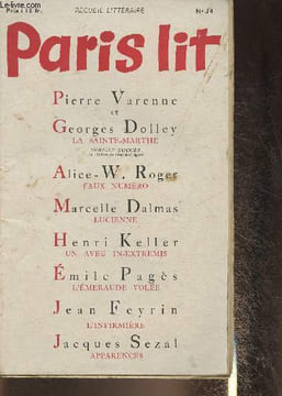 Paris lit n°14- Sommaire: Pierre Varence et Georges Dolley: La Sainte-Marthe- Roger Alice-W.: Faux numéro- Marcelle Dalmas: Lucienne- Henri Keller: Un ...
