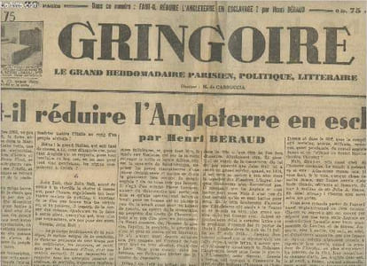 Gringoire n°362, 8e année- Vendredi 11 octobre 1935-Sommaire: Faut-il réduire l'Angleterre en esclavage? par Henri Beraud- Variété au salon de l'auto par Pierre Devaux- 7 jours, 7 nuits par Francis de Croisset- La guerre abyssine et l'Autriche par Raymon