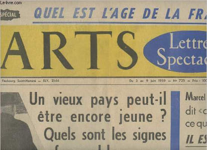 "Arts (lettres, spectacles) n°725- Du 3 au 9 Juin 1959- n° spécial-Sommaire: Un vieux pays peut-il être encore jeune? - quels sont les signes favorables pour notre avenir?- Marcel Achard dit ""oui"" à tout ce qui est drôle par André Roussin- Je n'ai pas écri"
