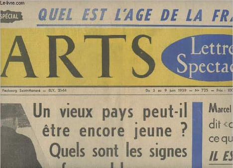 "Arts (lettres, spectacles) n°725- Du 3 au 9 Juin 1959- n° spécial-Sommaire: Un vieux pays peut-il être encore jeune? - quels sont les signes ...