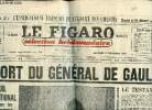 "Le Figaro n°873, 11 novembre 1970 : La mort du général de Gaulle. Le dernier des ""Grands"", par L. G-R. - Québac : le revendication nationale ...