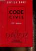 Code Civil Dalloz. 101e édition. Edition 2002. Texte du code, textes complémentaires, jurisprudence, annotations. Jacob François, Tisserand Alice, ...
