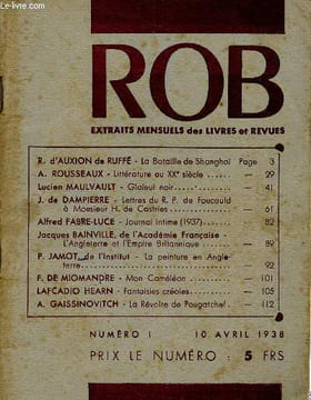 ROB Extraits mensuels des livres et revues, n°1, avril 1938 : La Bataille de Shanghaï, par R. d'Auxion de Ruffé - Littérature du XXe siècle, par A. ...