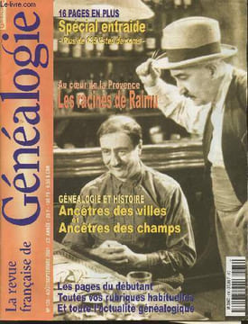La revue française de Généalogie n°135 - Aout/Septembre 2001-Sommaire: Au coeur de la Provence: les racines de Raimu- Généalogie et histoire: ancâtres ...