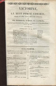 Victorine ou La nuit porte conseil- Drame en cinq actes, mêmé de couplets. MM. Dumersan, Gabriel et Dupeuty