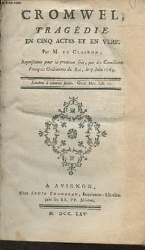 Cromwell, tragédie en cinq actes et en vers. Du Clairon
