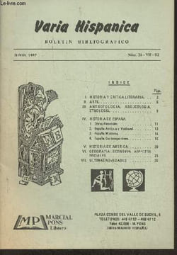 Varia Hispanica, boletin bibliografico n°26-VH-02- Junio 1987-Sommaire: Historia y critica literaria- Arte- Antropologia arqueologia etnologia- ...