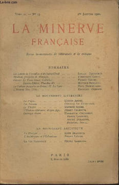 La minerve Française n°15- Tome IV- 1er Janvier 1920- Sommaire: Les leçons de Versailles et de Saint-Cloud par Lucien Corpechot- Stendhal, plagiaire ...