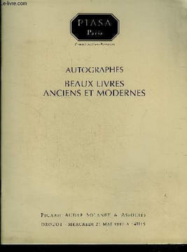 Catalogue de vente aux encheres- Autographes, beaux livres anciens et modernes - a l'hotel drouot le mercredi 21 mai 1997. Piasa paris, collectif, ...