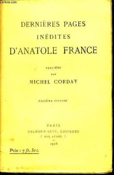 Dernieres pages inedites d'anatole france - 11e edition. CORDAY MICHEL