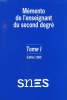 MEMENTO DE L'ENSEIGNANT DU SECOND DEGRE, TOME I, 1995. COLLECTIF