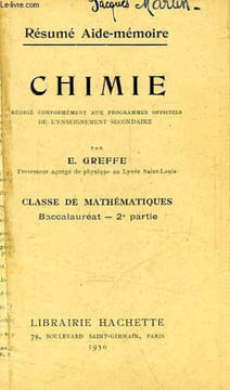 RESUME AIDE-MEMOIRE, CHIMIE, CLASSE DE MATHEMATIQUES, BACCALAUREAT 2e PARTIE. GREFFE E.