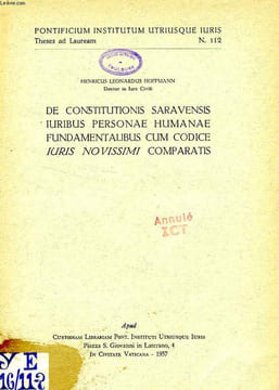 DE CONSTITUTIONIS SARAVENSIS IURIBUS PERSONAE HUMANAE FUNDAMENTALIBUS CUM CODICE IURIS NOVISSIMI COMPARATIS. HOFFMANN HENRICUS L., J. C. L.