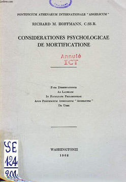 CONSIDERATIONES PSYCHOLOGICAE DE MORTIFICATIONE. HOFFMANN RICHARD M.