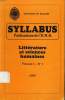 SYLLABUS, LITTERATURE ET SCIENCES HUMAINES, VOLUME I, N° 1, 1985. COLLECTIF