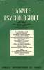 L'ANNEE PSYCHOLOGIQUE, 60e ANNEE, FASC. N° 2, 1960. COLLECTIF