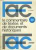 LE COMMENTAIRE DE TEXTES ET DE DOCUMENTS HISTORIQUES. ANDRE NOUSCHI