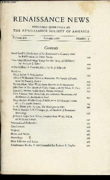 Renaissance News, volume XIII, number 3, autumn 1960 : Aulus Gellius : A Post-Praefatio, par R. J. Schoeck - F. Saxl : Lectures, par Harry Bober - ...