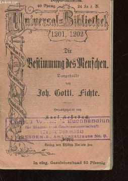 "Die Bestimmung des Menschen (Collection ""Universal Bibliothek"", n°1201-1202)". Gottlieb Fichte Johann