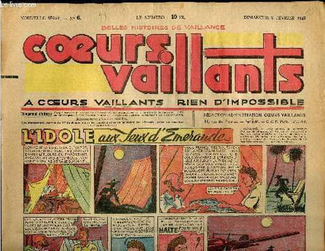 Coeurs Vaillants - année 1948 - hebdomadaires n°6 + 19 + 24 - du 8 février au 13 juin 1948 - incomplet - l'idole aux yeux d'émeraude par Breysse - ...