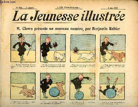 La Jeunesse Illustrée - n° 324 - 9 mai 1909 -M. Clown présente un nouveau numéro par Rabier - L'ingénieux chanteur ou Une mauvaise farce qui tourne ...