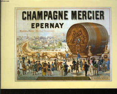 "Carte publicitaire ""Champagne Mercier, Epernay"" : Arrive du célèbre foudre Mercier à l'Exposition Universelle de Paris en 1889."