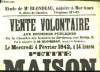 Affiche de la Vente Volontaire aux Enchères Publiques, d'une petite Maison à Caudéran. Le 4 février 1942. ETUDE DE Me BLONDEAU