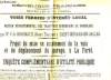 Affiche du Projet de mise en accotement de la voie et de déplacement du garage, à La Forêt. Le 28 septembre 1934. BOUFFARD André - REPUBLIQUE ...