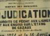 "Affiche d'une ""Adjucation des Droits de Pêche aux Lignes et aux Engins sur l'Etang de Cazaux (Commune de la Teste-de-Buch), le 16 avril 1954". ...