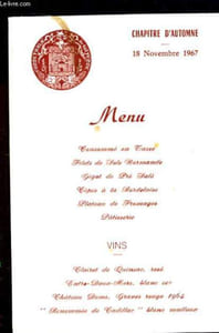 Menu du Chapitre d'Automne, le 18 novembre 1967