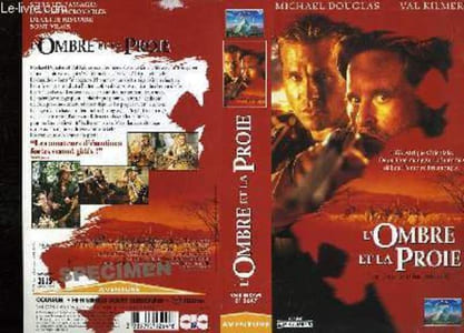 "Jaquette de Cassette Vidéo pour Magnétoscope, du film "" L'Ombre et la Proie "" avec Michael Douglas et Val Kilmer."