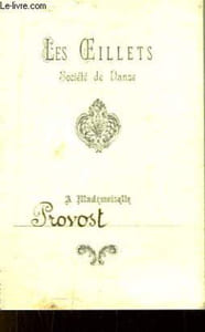 "Carton d'invitation de la Société de Danse ""Les Oeillets "", à la Soirée Dansante du 10 janvier , dans la Salle du Café Montesquieu."