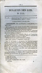 Bulletin des Lois N°1114 : Ordonnance du Roi concernant les Fonctionnaires de l'Instruction publique employés en Algérie. Du 14 juillet 1844