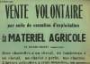 Affiche d'une Vente Volontaire de Matériel Agricole, par suite de cessation d'exploitation, en Charente-Maritime. COLLECTIF
