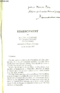 Remerciement, du Duc de Castries - Réponse au Remerciement, de Pierre de Gorsse.