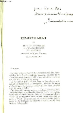Remerciement, du Duc de Castries - Réponse au Remerciement, de Pierre de Gorsse.. DUC DE CASTRIES / GORSSE Pierre de
