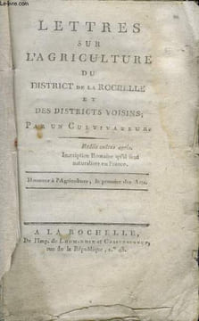 Lettres sur l'Agriculture du District de La Rochelle et des Districts Voisins. PAR UN CULTIVATEUR