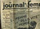 "Le journal des femmes 4eme année n°197 , 15 aout 1936: la femme la ""plus vite"" du monde". Machard Raymonde