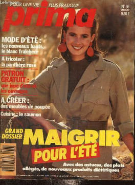 Prima, pour une vie plus pratique, n°56 (mai 1987) : Dossier, maigrir pour l'été / Patrons : caraco et jupe, pantalon corsaire, ensemble graphique, ...