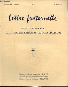 "Lettre fraternelle, 35e année, n°159 (septembre 1956) : ""Point de croix, point de couronne"" (Madeleine Proust) / Une nouvelle rubrique (Marguerite Noël) / La psychologie moderne et la vie de l'esprit (B. Rakoczi) /..."