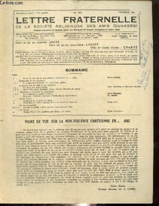 Lettre fraternelle, 35e année, n°155 (février 1956) : Point de vue sur la non-violence chrétienne en... 1682 (PIerre Bayle) / Non-violence et esprit chrétien (Anne Boirard) / A propos de la peine de mort / Georges Fox et les Quakers par Henry van Etten..