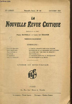 La Nouvelle Revue Critique, 17e année, n°59 (octobre 1933). Bathille Pierre, Le Sidaner Louis