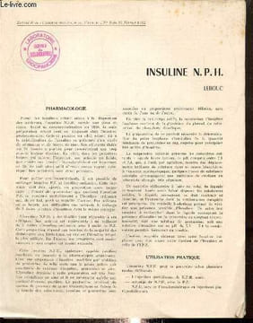 Lot d'articles de revues médicales sur l'insuline et le traitement du diabète : Insuline N.P.H. (Lebouc) / Précision sur l'emploi de deux insulines ...