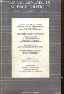 Revue française de science politique, volume 45, n°3 (juin 1995) : Les politiques de l'eau en Europe (Bernard Barraqué) / Electorat écologiste et ...